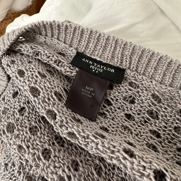 Ann Taylor Gray Shimmer Crochet Sweater - Picture 6 of 7